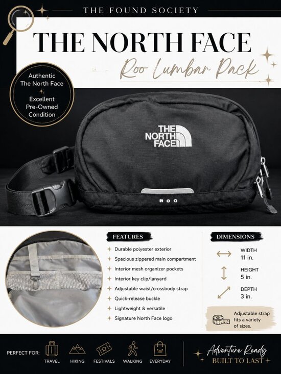 The North Face Handbags - The North Face Roo Lumbar Pack Belt Bag Black Adjustable Waist Pack EUC